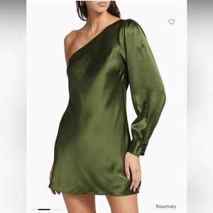 NWT Cami NYC Juanita Silk One-Shoulder Minidress Rosemary Green Medium